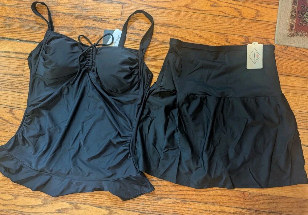 NWT St johns Bay Pas Swimsuit Skirt 2 Piece Tankini Top Women's L